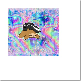 Little Skunk and Sloth Rainbow Holographic Posters and Art